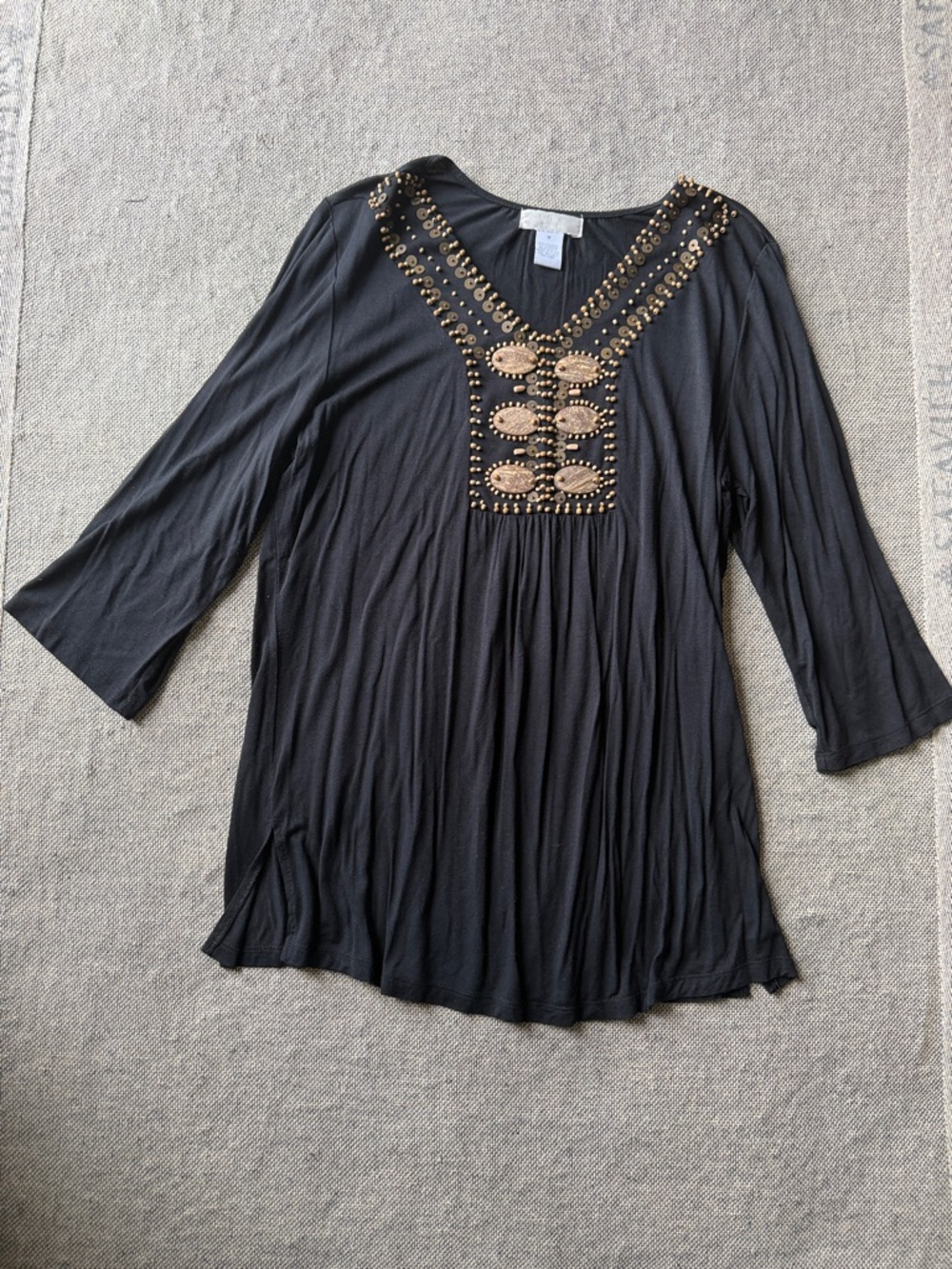 Design History Black Tunic with Gold Medallion Yoke